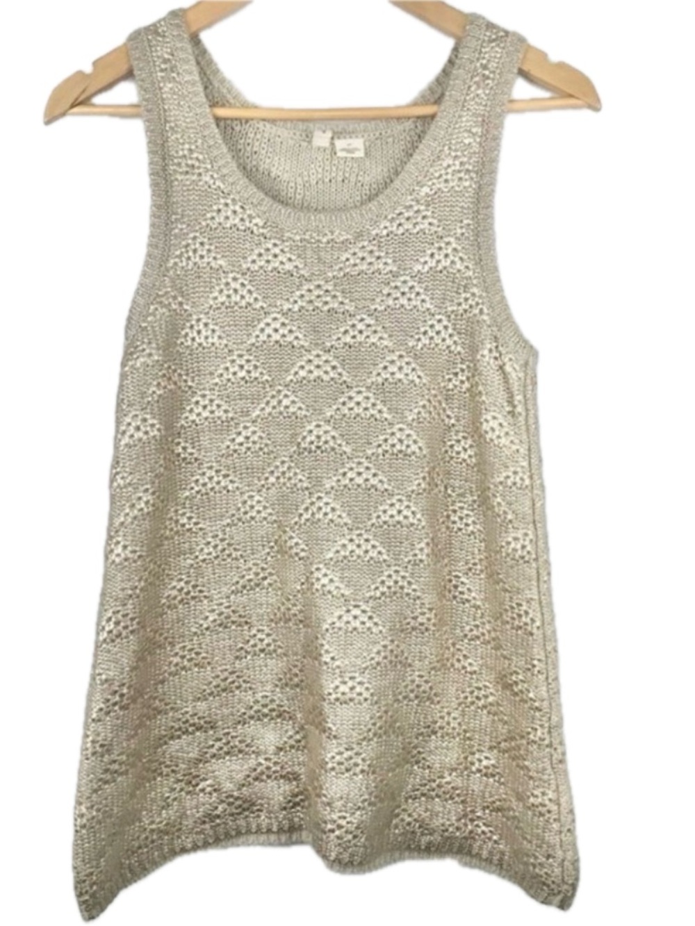 MOTH by Anthropologie Sana Foil Knit Sweater Tank Gold Medium Crochet EUC